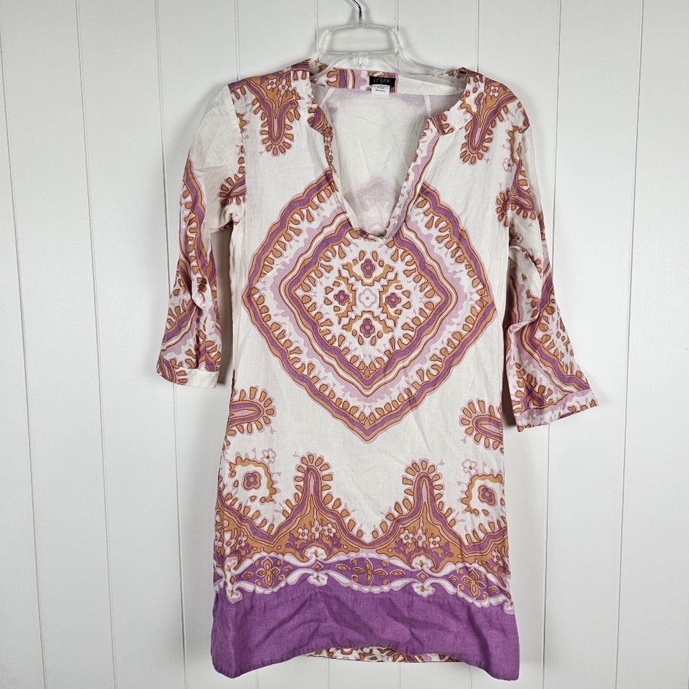 J Crew Dress Womens Linen Blend Shift Boho Colorful Resort Beach Vacation